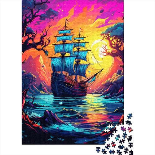 Puzzle Buntes Piratenschiff 1000-teiliges Puzzle Holzpuzzle für Erwachsene Kinder ab 12 Jahren Lernspiele Größe: 75 x 50 cm von LiJianXXO