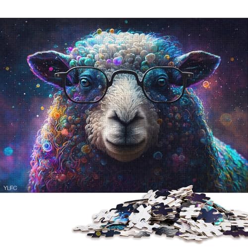 Puzzle Buntes Schaf mit Brille, 1000-teiliges Puzzle aus Karton für Erwachsene und Kinder ab 12 Jahren, tolles Geschenk für Erwachsene (Größe 38 * 26 cm) von LiJianXXO