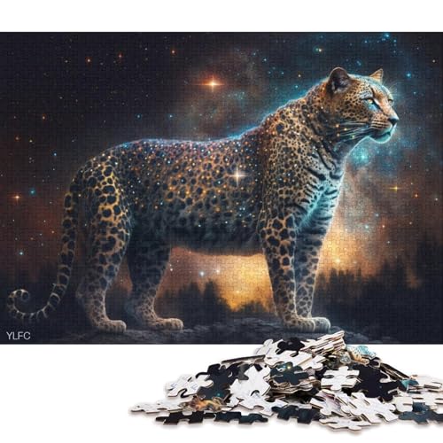 Puzzle Cosmic Galaxy Leopard 1000 Teile Puzzle für Erwachsene, Kartonpuzzle für Erwachsene und Kinder ab 12 Jahren, Lernspiele für zu Hause, DIY-Spielzeug 38x26cm/1000 Teile von LiJianXXO