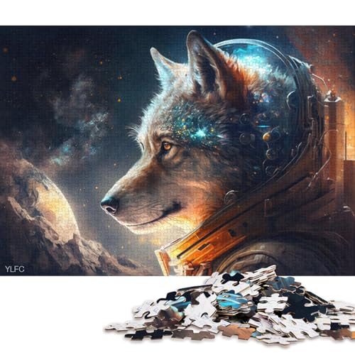 Puzzle Cosmic Wolf Astronaut 1000 Teile Puzzle für Erwachsene, Holzpuzzle für Erwachsene und Kinder ab 12 Jahren, Lernspiele für zu Hause, DIY-Spielzeug 75x50cm/1000 Teile von LiJianXXO