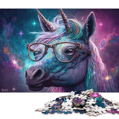 Puzzle Einhorn mit Brille, 1000 Teile, Holzpuzzle für Erwachsene und Kinder ab 12 Jahren, tolles Geschenk für Erwachsene (Größe 75 * 50 cm) von LiJianXXO