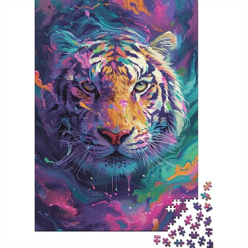 Puzzle Farbmalerei Tiger 1000 Teile Puzzle Holzpuzzle für Erwachsene und Kinder ab 12 Jahren Anspruchsvolles Spielpuzzle 50 x 75 cm von LiJianXXO