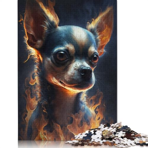 Puzzle Feuertier Chihuahua 1000 Teile Puzzle für Erwachsene Papppuzzle für Erwachsene und Jugendliche ab 12 Jahren zur Heimdekoration Größe: 38x26cm von LiJianXXO