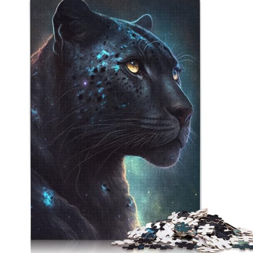 Puzzle-Geschenk Schwarzer Leopard 1000 Teile Puzzle aus Karton für Erwachsene und Kinder ab 12 Jahren, Herausforderungsfamilie, Größe: 38 x 26 cm von LiJianXXO