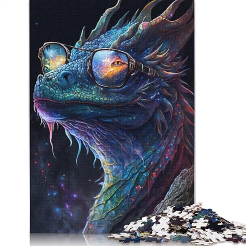 Puzzle Kosmischer Drache trägt eine Brille, 1000 Teile Puzzle für Erwachsene, Holzpuzzle für Erwachsene und Jugendliche ab 12 Jahren, zur Heimdekoration, Größe: 75 x 50 cm von LiJianXXO