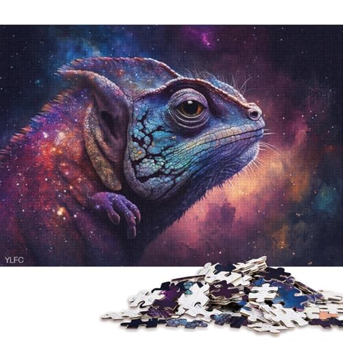 Puzzle Kosmisches Galaxie-Chamäleon, 1000 Teile, Puzzle für Erwachsene, Kartonpuzzle für Erwachsene und Kinder ab 12 Jahren, Lernspiele für zu Hause, DIY-Spielzeug (Größe 38 * 26 cm) von LiJianXXO