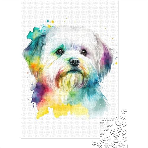 Puzzle Malteser-Hund Aquarell 500-teiliges Puzzle für Erwachsene und Kinder Holzpuzzle Geeignet für Erwachsene und Jugendliche ab 12 Jahren Geschenk zum Geburtstag Größe 52x38cm von LiJianXXO