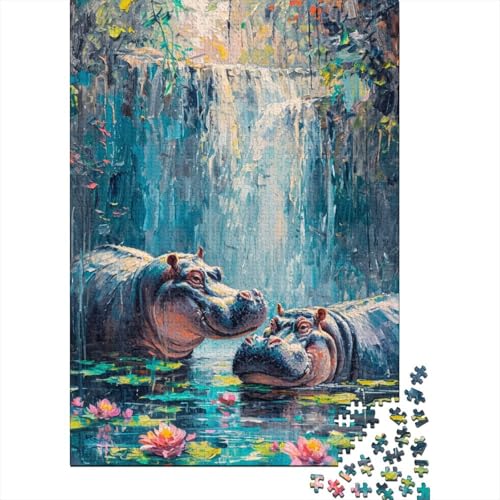 Puzzle Nilpferd-Tier 1000-teiliges Puzzle für Erwachsene und Kinder Holzpuzzle Geeignet für Erwachsene und Jugendliche ab 12 Jahren Geschenk zum Geburtstag Größe: 75 x 50 cm von LiJianXXO