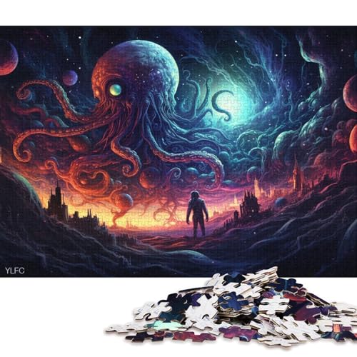 Puzzle Oktopus im Weltraum, 1000 Puzzleteile aus Pappe für Erwachsene und Familien, Spielzeug, Denkspiel 38x26cm, 1000 Teile von LiJianXXO