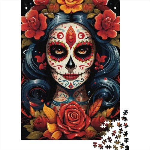 Puzzle Sugar Skull Girl, 300 Teile Puzzle für Erwachsene, Holzpuzzle, geeignet für Erwachsene und Kinder ab 12 Jahren, Stressabbau-Spielzeug, Größe 40 x 28 cm von LiJianXXO