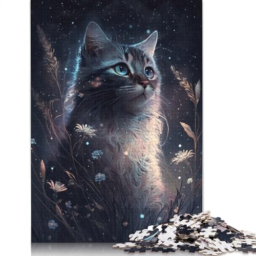 Puzzle Weltraum-Katzen-Blumen, Puzzle 1000 Teile für Erwachsene, Holzpuzzle für Erwachsene und Jugendliche ab 12 Jahren, zur Heimdekoration, Größe: 75 x 50 cm von LiJianXXO