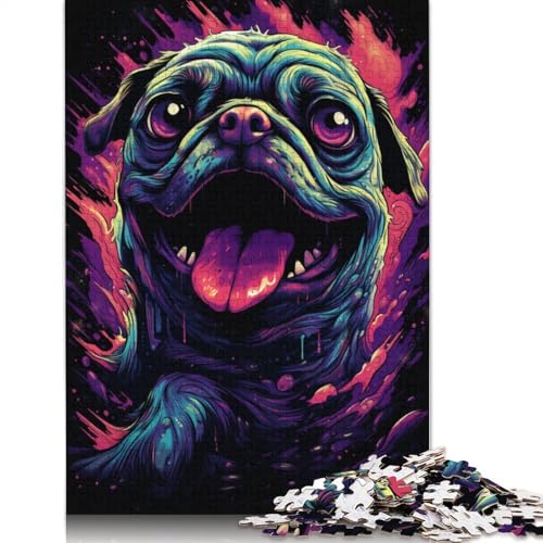 Puzzle Wütender Mops, 1000 Teile, Puzzle für Erwachsene, Holzpuzzle für Erwachsene und Kinder, tolles Geschenk für Erwachsene, 75 x 50 cm von LiJianXXO