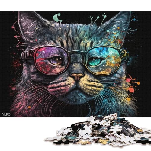 Puzzle für Erwachsene, 1000 Puzzles, Galaxie-Katze mit Brille, Puzzles für Erwachsene, Holzpuzzle, Spaß für die ganze Familie (Größe 75 * 50 cm) von LiJianXXO