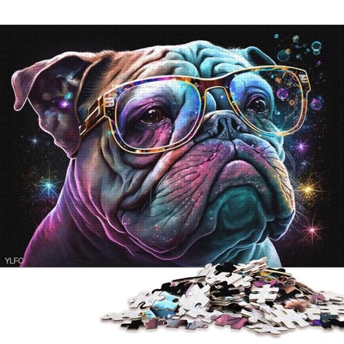 Puzzle für Erwachsene, 1000 Puzzles, Galaxy Bulldog mit Brille, Puzzle für Erwachsene, Karton-Puzzle, Lernspiel für Erwachsene und Kinder (Größe 38 * 26 cm) von LiJianXXO