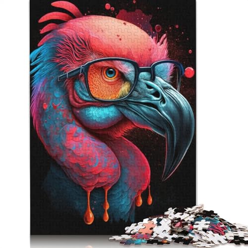 Puzzle für Erwachsene, 1000 Puzzles, kosmischer Flamingo mit Brille, Puzzle für Kinder, Holzpuzzle, entspannendes geistiges Lernspielzeug, Größe: 75 x 50 cm von LiJianXXO