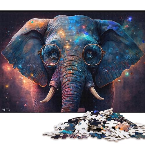 Puzzle für Erwachsene, 1000 Puzzles mit dem kosmischen Elefanten, der eine Brille trägt. Puzzles für Erwachsene aus Holz, Spaß für die ganze Familie (Größe 75 * 50 cm) von LiJianXXO