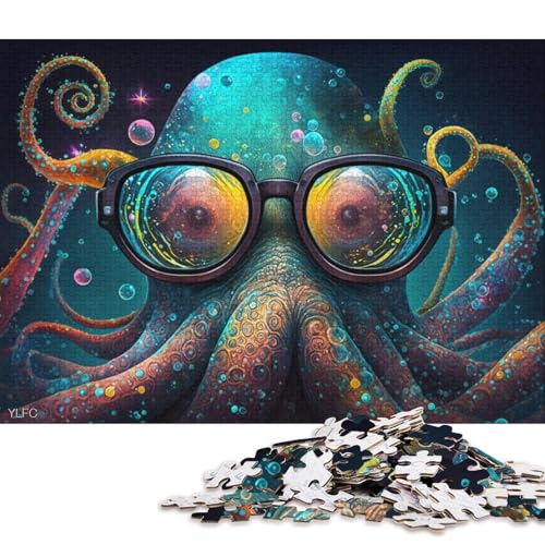 Puzzle für Erwachsene, 1000 Stück, bunter Oktopus mit Brille, Puzzle für Kartonpuzzle, Puzzle – anspruchsvolles Spiel (Größe 38 * 26 cm) von LiJianXXO