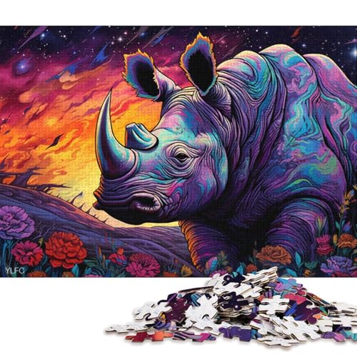 Puzzle für Erwachsene, 1000 Stück, psychedelische Kunst, Nashorn-Puzzles für Erwachsene, Kartonpuzzle, Weihnachtspuzzlegeschenke 38x26cm/1000 Teile von LiJianXXO