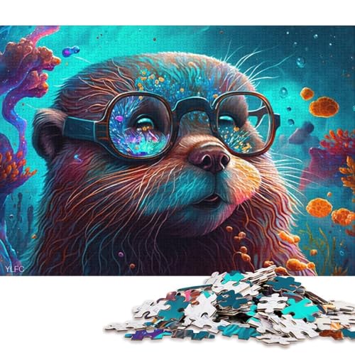 Puzzle für Erwachsene, 1000 Teile, Bunter Otter mit Brille, Puzzle für Erwachsene, Papppuzzle, Lernspiel, Herausforderungsspielzeug (Größe 38 * 26 cm) von LiJianXXO