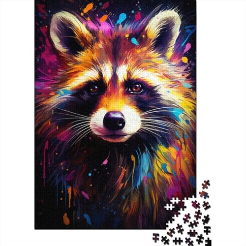 Puzzle für Erwachsene, 1000 Teile, Bunter Psychedelischer Waschbär, kreatives DIY-Puzzle, Holzpuzzle für Kinder ab 12 Jahren und Erwachsene (Größe 75 x 50 cm) von LiJianXXO