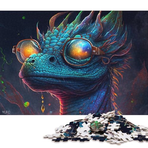 Puzzle für Erwachsene, 1000 Teile, Drache mit Brille, Puzzle für Erwachsene, Holzpuzzle, tolle Geschenke zu Weihnachten (Größe 75 * 50 cm) von LiJianXXO