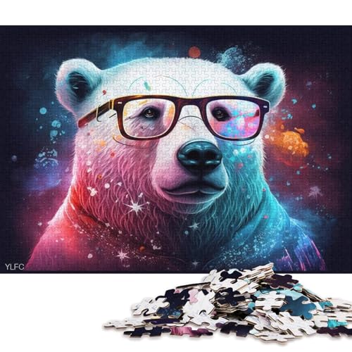 Puzzle für Erwachsene, 1000 Teile, Eisbär mit Brille, Puzzle für Erwachsene, Holzpuzzle, lustige Puzzlespiele (Größe 75 * 50 cm) von LiJianXXO