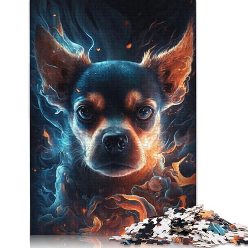 Puzzle für Erwachsene, 1000 Teile, Feuertier-Chihuahua, Puzzle für Erwachsene, Holzpuzzle, Familienunterhaltungsspielzeug (Größe 75 x 50 cm) von LiJianXXO