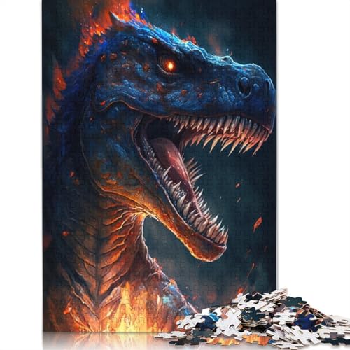 Puzzle für Erwachsene, 1000 Teile, Feuertier-Dinosaurier, Puzzle für Erwachsene, Kartonpuzzle, anspruchsvolles Spiel (Größe 38 x 26 cm) von LiJianXXO