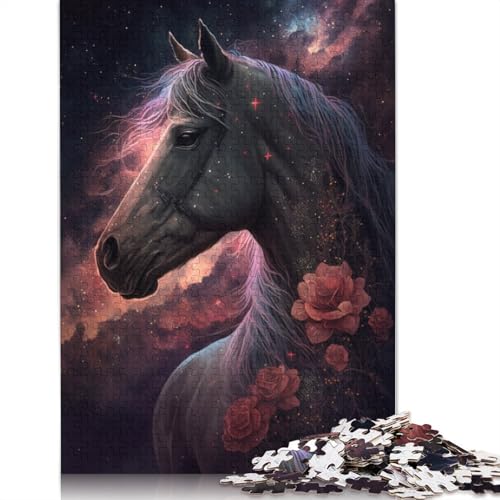 Puzzle für Erwachsene, 1000 Teile, Galaxie-Pferd und Blume, Puzzle für Erwachsene, Holzpuzzle, Puzzle für Erwachsene, Geschenke (Größe 75 x 50 cm) von LiJianXXO