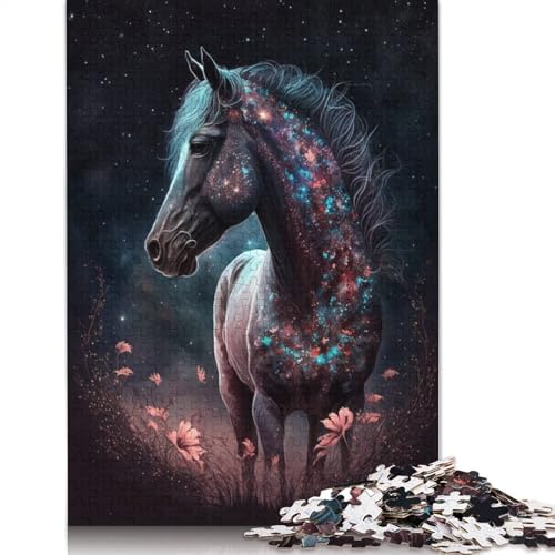 Puzzle für Erwachsene, 1000 Teile, Galaxie-Pferd und Blume, Puzzle für Erwachsene, Kartonpuzzle, Denksportaufgaben für Erwachsene (Größe 38 x 26 cm) von LiJianXXO