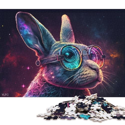 Puzzle für Erwachsene, 1000 Teile, Kaninchen mit Brille, Puzzle für Erwachsene, Holzpuzzle, tolle Geschenke zu Weihnachten (Größe 75 * 50 cm) von LiJianXXO