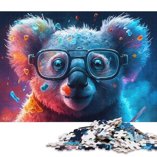 Puzzle für Erwachsene, 1000 Teile, Koala mit Brille, Puzzle für Erwachsene, Holzpuzzle, Lernspiel, Herausforderungsspielzeug (Größe 75 * 50 cm) von LiJianXXO