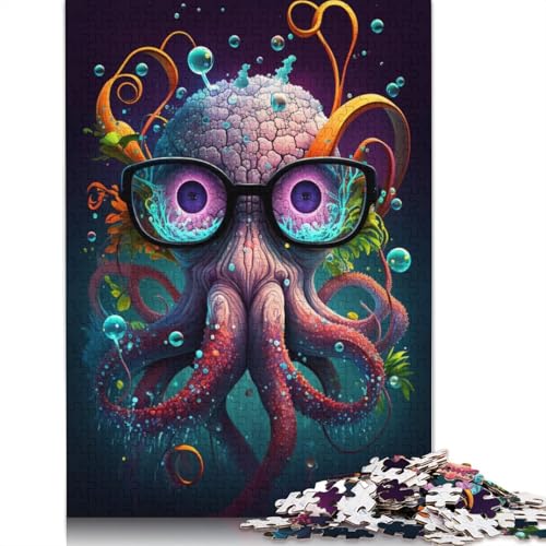 Puzzle für Erwachsene, 1000 Teile, Krake mit Brille, Puzzle für Erwachsene, Holzpuzzle, anspruchsvolles Spiel (Größe 75 x 50 cm) von LiJianXXO