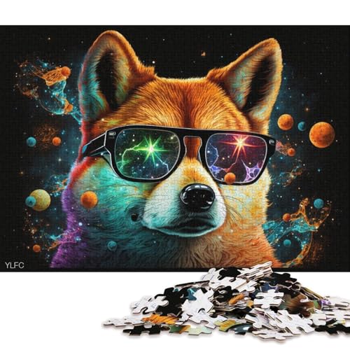 Puzzle für Erwachsene, 1000 Teile, Shiba Inu mit Brille, Puzzle für Erwachsene, Holzpuzzle, Lernspiel, Herausforderungsspielzeug (Größe 75 * 50 cm) von LiJianXXO