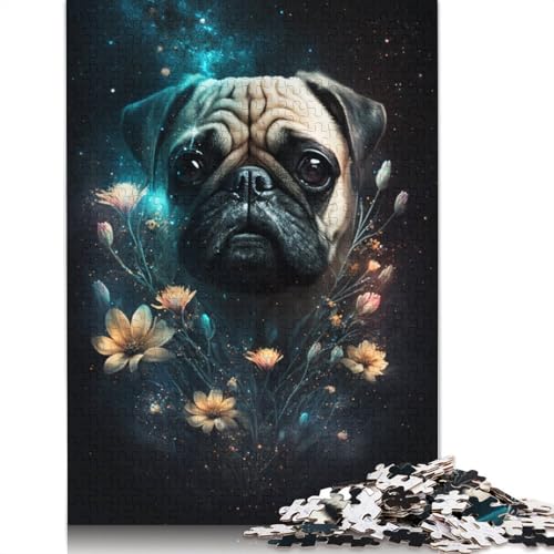 Puzzle für Erwachsene, 1000 Teile, Space Pug, Puzzle für Erwachsene, Kartonpuzzle, Heimdekoration (Größe 38 x 26 cm) von LiJianXXO