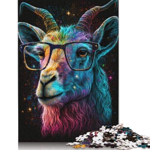 Puzzle für Erwachsene, 1000 Teile, Ziege mit Brille, Puzzle für Erwachsene, Holzpuzzle, anspruchsvolles Spiel (Größe 75 x 50 cm) von LiJianXXO