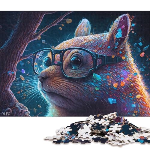 Puzzle für Erwachsene, 1000 Teile, buntes Eichhörnchen mit Brille, Puzzle für Erwachsene, Holzpuzzle, Familienspiele (Größe 75 * 50 cm) von LiJianXXO