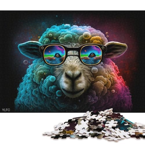 Puzzle für Erwachsene, 1000 Teile, buntes Schaf mit Brille, Puzzle für Erwachsene, Holzpuzzle, lustige Puzzlespiele (Größe 75 * 50 cm) von LiJianXXO