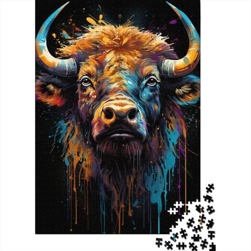 Puzzle für Erwachsene, 1000 Teile, farbenfrohes psychedelisches Büffel-Tuschegemälde, Puzzle für Teenager, Puzzlespiel für Erwachsene, Kinder, Teenager, Familie (Größe 75 x 50 cm) von LiJianXXO