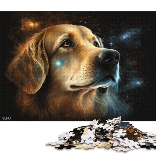 Puzzle für Erwachsene, 1000 Teile, kosmische Galaxie, Golden Retriever, Puzzle für Erwachsene, Holzpuzzle, tolle Geschenke für Weihnachten (Größe 75 * 50 cm) von LiJianXXO