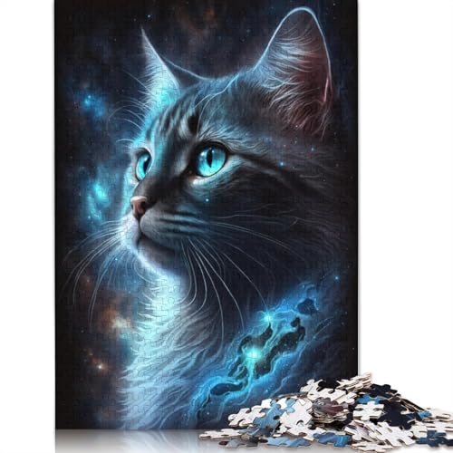 Puzzle für Erwachsene, 1000 Teile, kosmische Galaxie-Katze, Puzzle für Erwachsene, Holzpuzzle, Heimdekoration (Größe 75 x 50 cm) von LiJianXXO