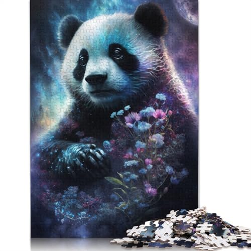 Puzzle für Erwachsene, 1000-teiliges Panda- und Blumen-Puzzle für Erwachsene, Papppuzzle, entspannendes geistiges Lernspielzeug (Größe 38 x 26 cm) von LiJianXXO