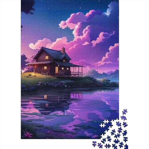 Puzzle für Erwachsene, 500 Teile, Haus am See, Puzzle für Erwachsene, Holzbrettpuzzle, lustiges Geschenk, Größe 52 x 38 cm von LiJianXXO