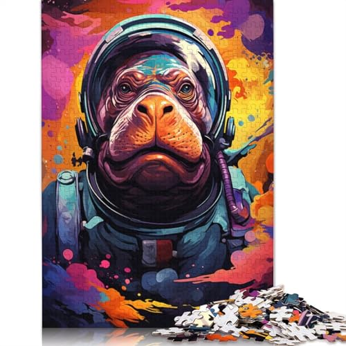 Puzzle für Erwachsene, Astronauten-Nilpferd, 1000-teiliges Puzzle für Erwachsene und Familien, Kartonpuzzle, Lernspiel, 38 x 26 cm von LiJianXXO