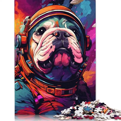 Puzzle für Erwachsene, Baby-Bulldogge, Astronaut, 1000-teiliges Puzzle für Erwachsene, Holzpuzzle für Erwachsene und Kinder, tolles Geschenk für Erwachsene, 75 x 50 cm von LiJianXXO