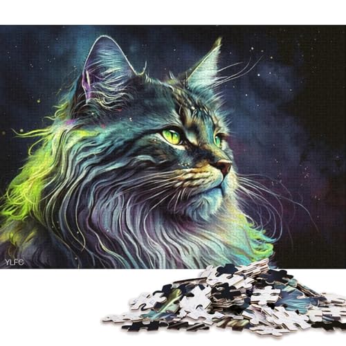 Puzzle für Erwachsene, Bunte Maine-Coon-Katze, 1000-teiliges Puzzle aus Karton für Erwachsene und Kinder, entspannendes geistiges Lernspielzeug 38x26cm/1000 Teile von LiJianXXO