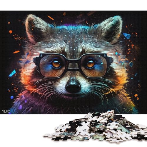 Puzzle für Erwachsene, Bunter Waschbär mit Brille, 1000 Teile, Puzzlespielzeug, Holzpuzzle, geeignet für Kinder ab 12 Jahren, anspruchsvolles Spiel (Größe 75 * 50 cm) von LiJianXXO