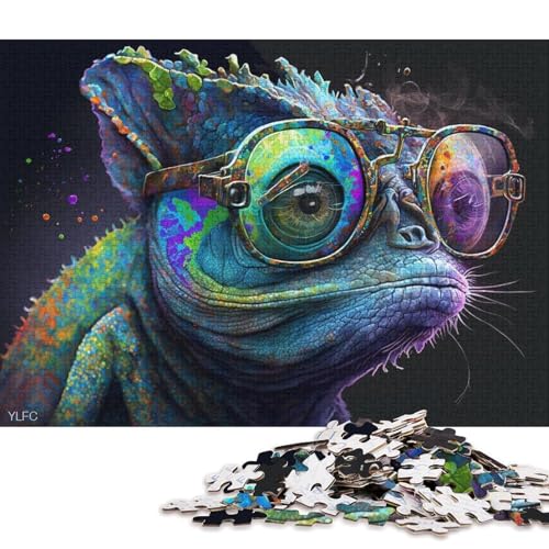 Puzzle für Erwachsene, Chamäleon mit Brille, Puzzle für Erwachsene, 1000-teiliges Kartonpuzzle für Erwachsene und Kinder, Stressabbau-Spielzeug 38x26cm/1000 Teile von LiJianXXO