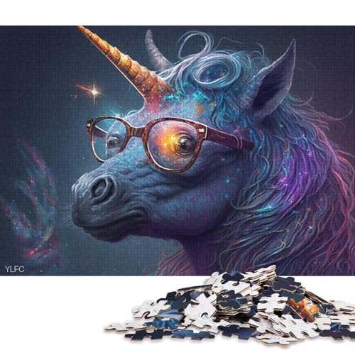 Puzzle für Erwachsene, Einhorn mit Brille, 1000-teiliges Puzzle für Erwachsene, Kartonpuzzle für Erwachsene und Kinder, Spielzeug-Wanddekoration 38x26cm/1000 Teile von LiJianXXO