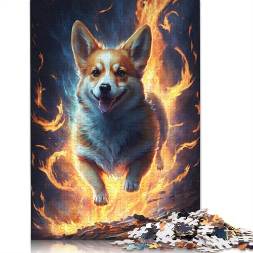 Puzzle für Erwachsene, Feuertier-Corgi, 1000 Teile, Holzpuzzle für Erwachsene und Kinder ab 12 Jahren, Heimdekoration, Größe: 75 x 50 cm von LiJianXXO